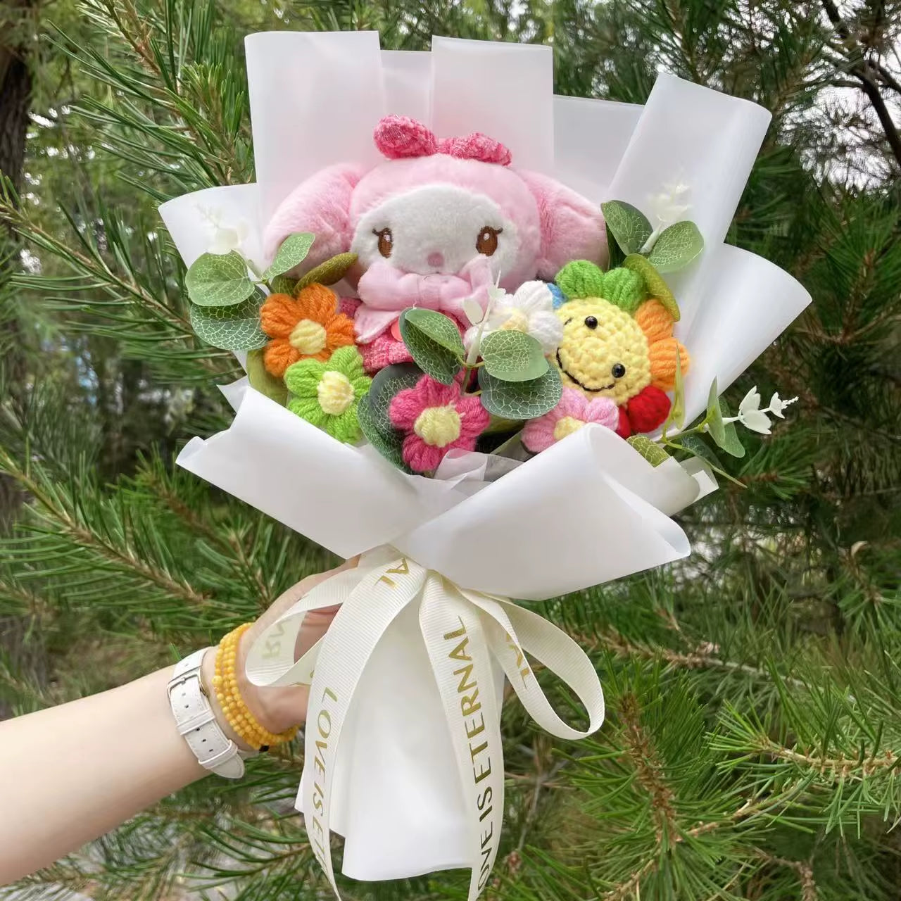 Cartoon My Melody Kuromi Cinnamoroll Kt Cat Plush Doll Creative Flower Bouquet Valentine Christmas Graduation Birthday Gift