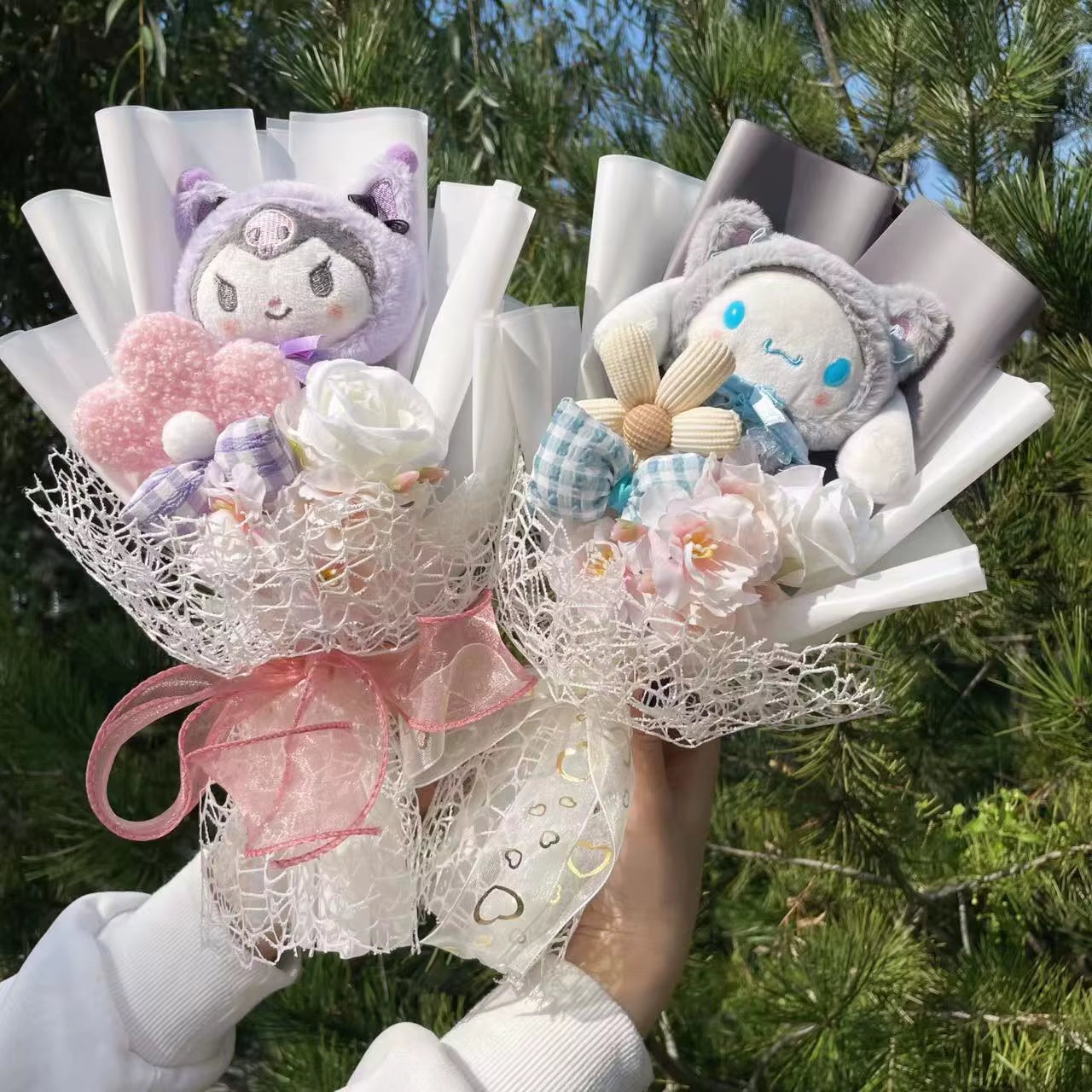 Cartoon My Melody Kuromi Cinnamoroll Kt Cat Plush Doll Creative Flower Bouquet Valentine Christmas Graduation Birthday Gift
