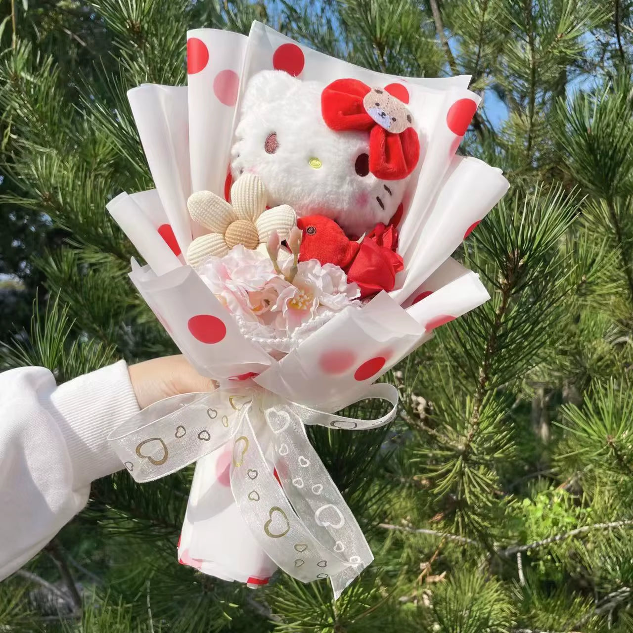 Cartoon My Melody Kuromi Cinnamoroll Kt Cat Plush Doll Creative Flower Bouquet Valentine Christmas Graduation Birthday Gift