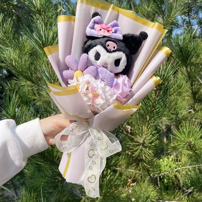 Cartoon My Melody Kuromi Cinnamoroll Kt Cat Plush Doll Creative Flower Bouquet Valentine Christmas Graduation Birthday Gift