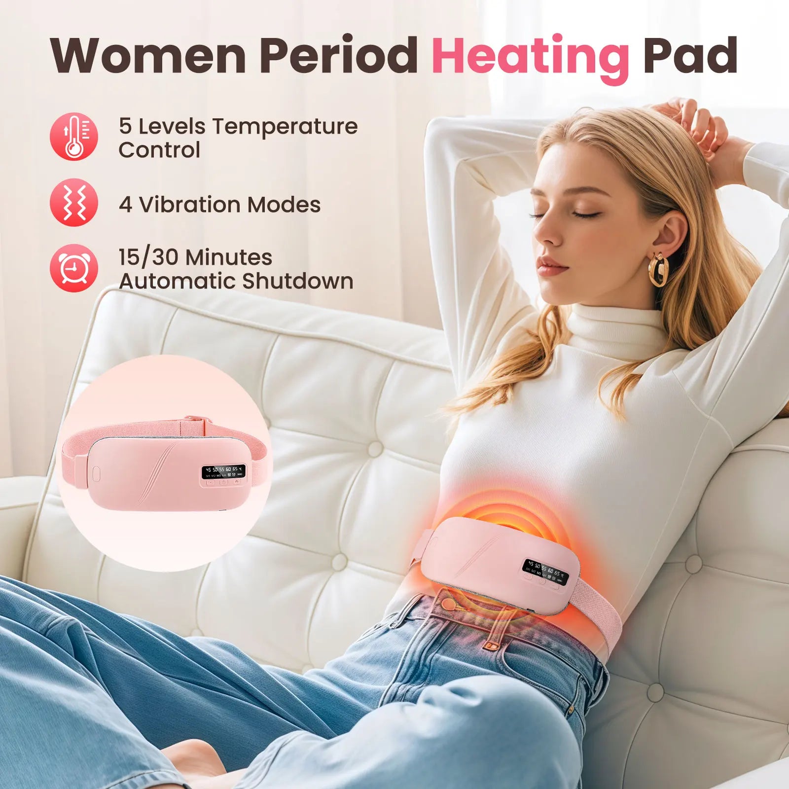 Women Menstrual Heating Pads Effective Hot Compress Period Relief Belt Rechargeable Heated Waist Massager Tools