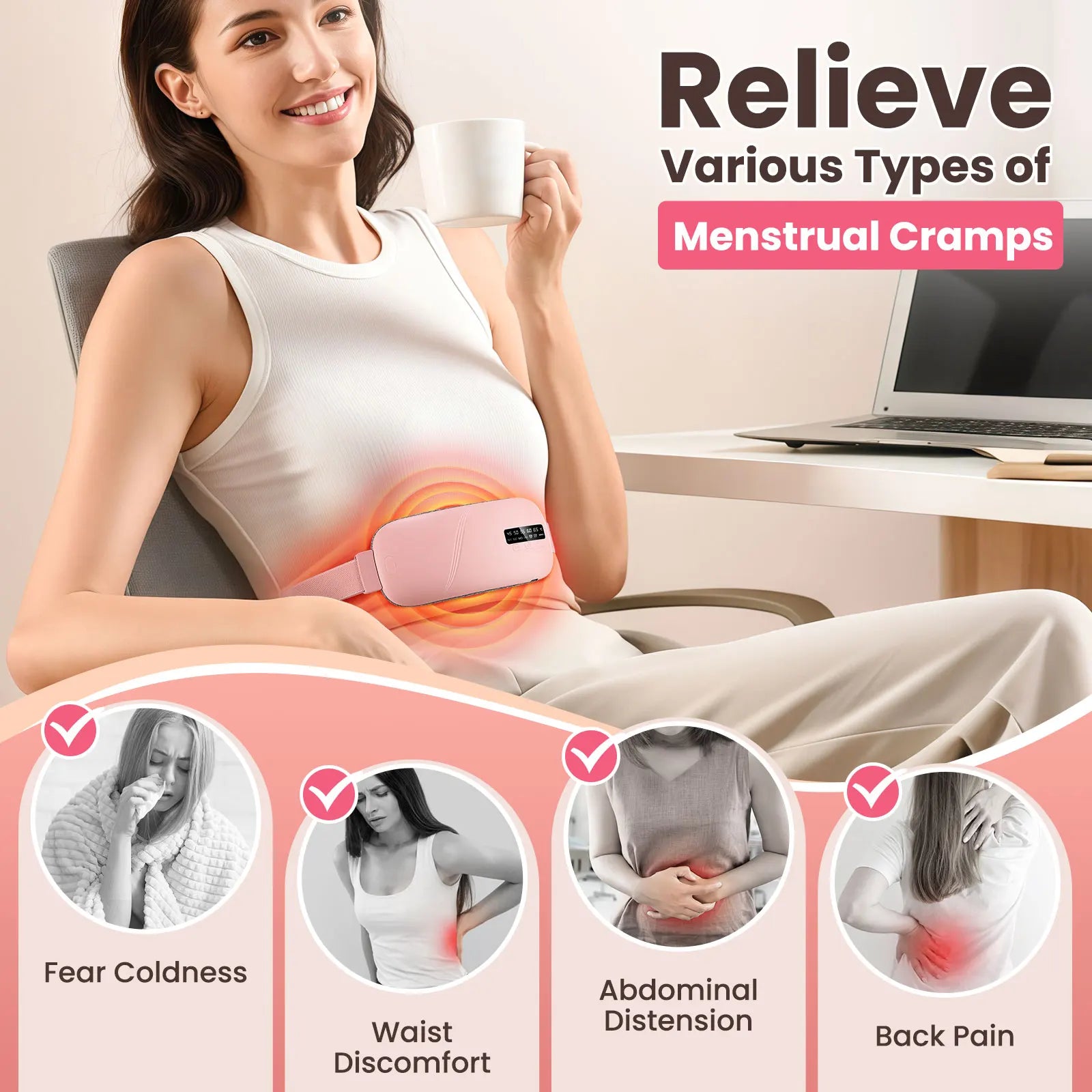 Women Menstrual Heating Pads Effective Hot Compress Period Relief Belt Rechargeable Heated Waist Massager Tools
