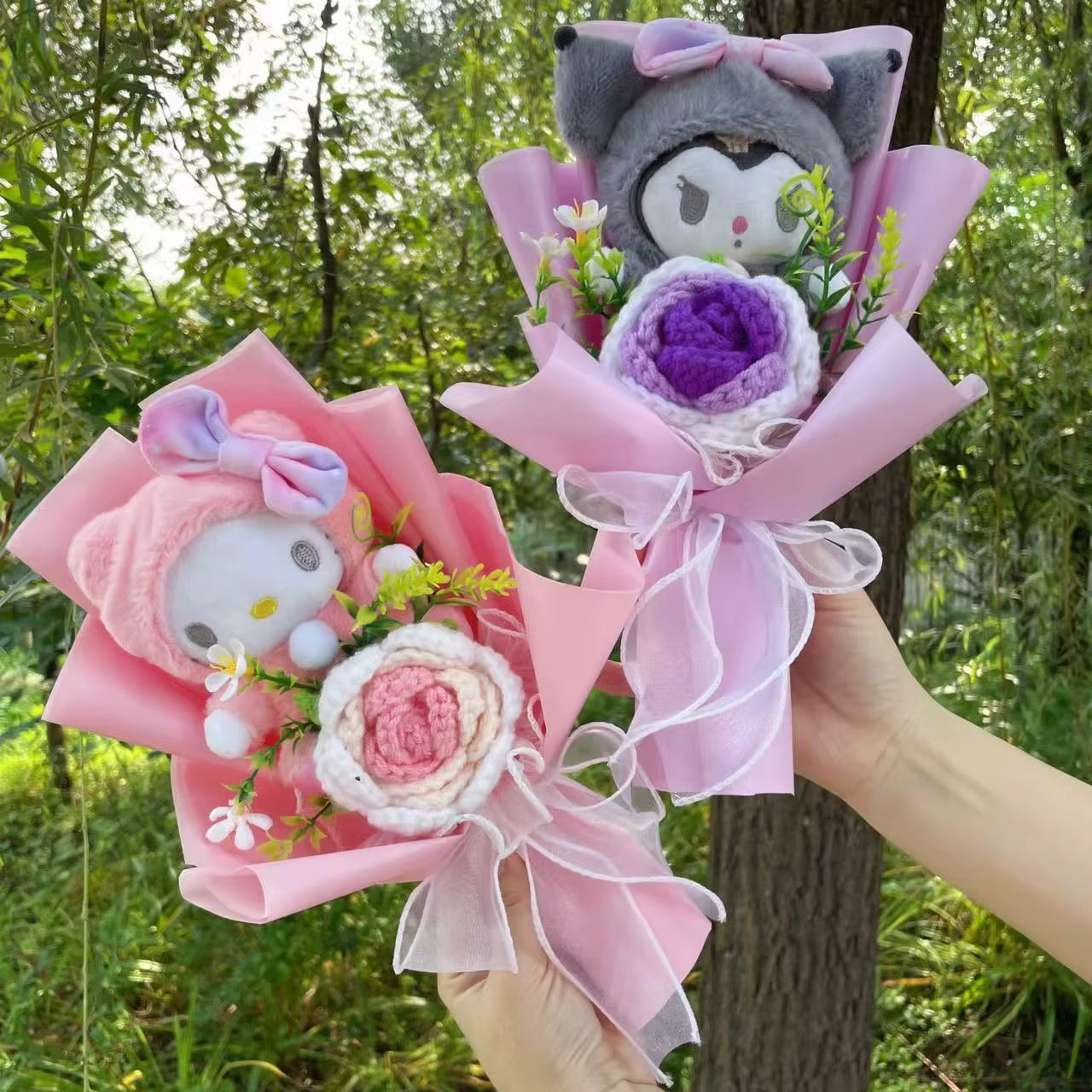 Cartoon My Melody Kuromi Cinnamoroll Kt Cat Plush Doll Creative Flower Bouquet Valentine Christmas Graduation Birthday Gift